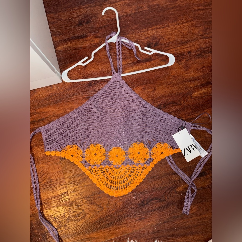 Zara Purple and Orange Crochet Top NWT